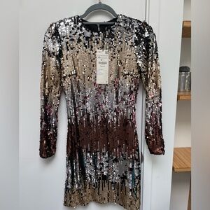 NWT ZARA Trafaluc Sequin Gradient Party Evening  Dress Bodycon XS